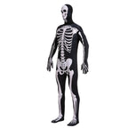 Joyfy Skeleton Costume for Adults, Skeleton Bone Bodysuit Halloween Costumes for Men with Skeleton Hood Mask, Halloween Party Fancy Dress-up