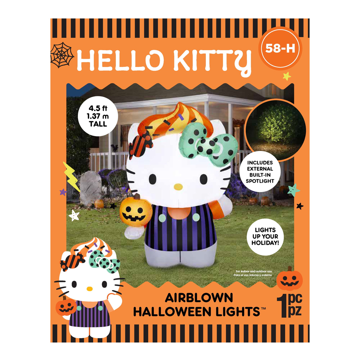 Airblown Halloween Yard Inflatables Light Hello Kitty in Purple Striped Overalls Sanrio