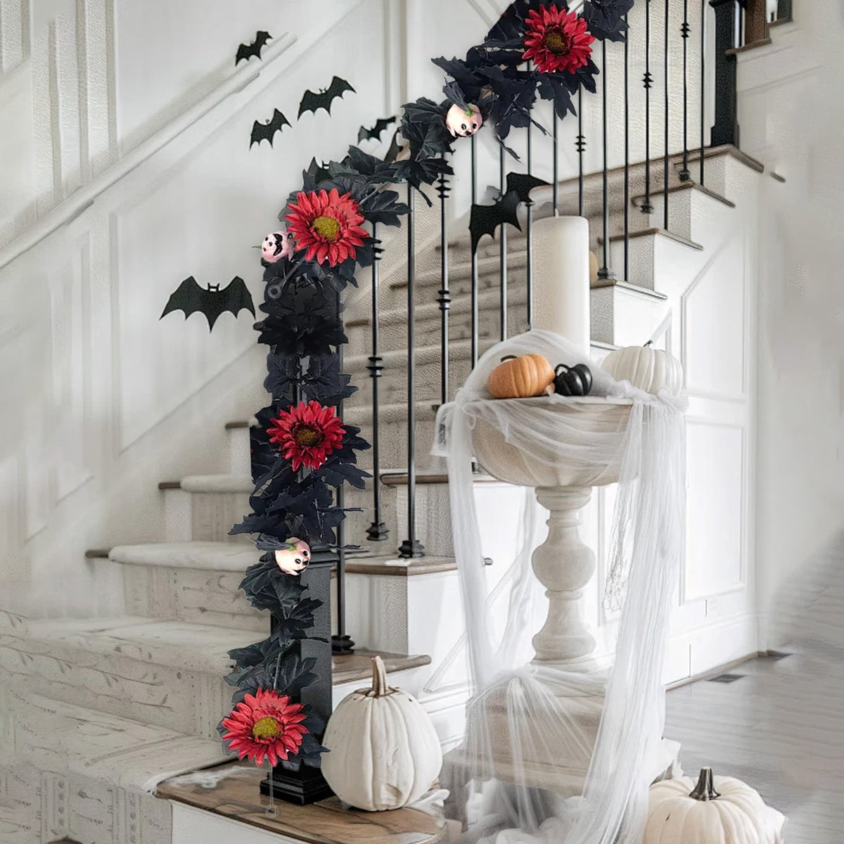 Halloween Pumpkin Garland - 68" Fall Leaf Decor for Mantle, Staircase & Porch, Outdoor/Indoor Autumn Thanksgiving Party Decoration (Multicolor)