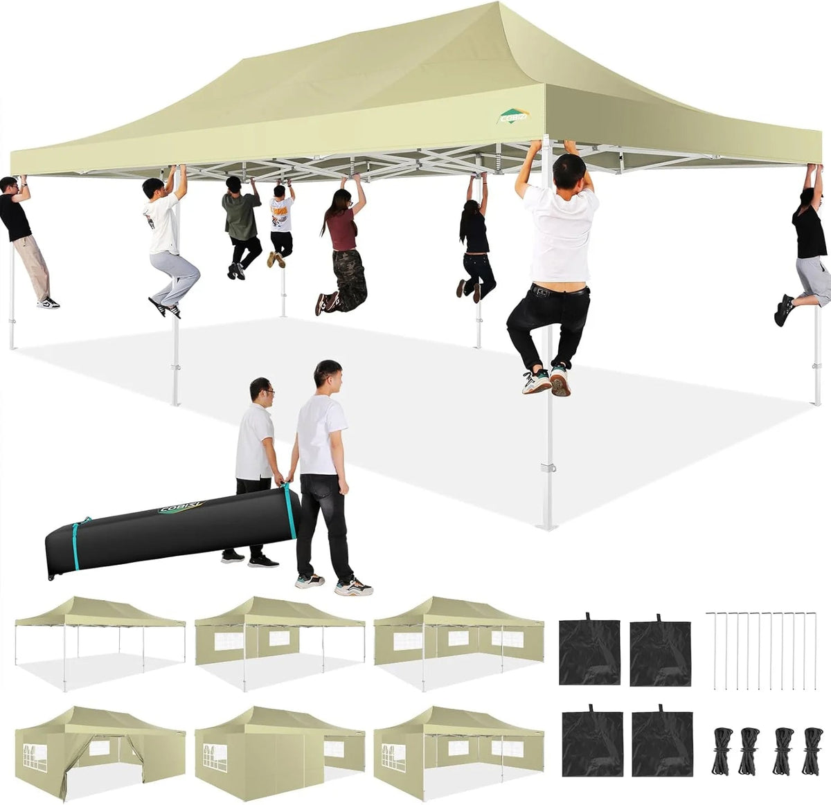 COBIZI 10x20 Heavy Duty Pop-Up Canopy Tent With 6 Sidewalls - Black