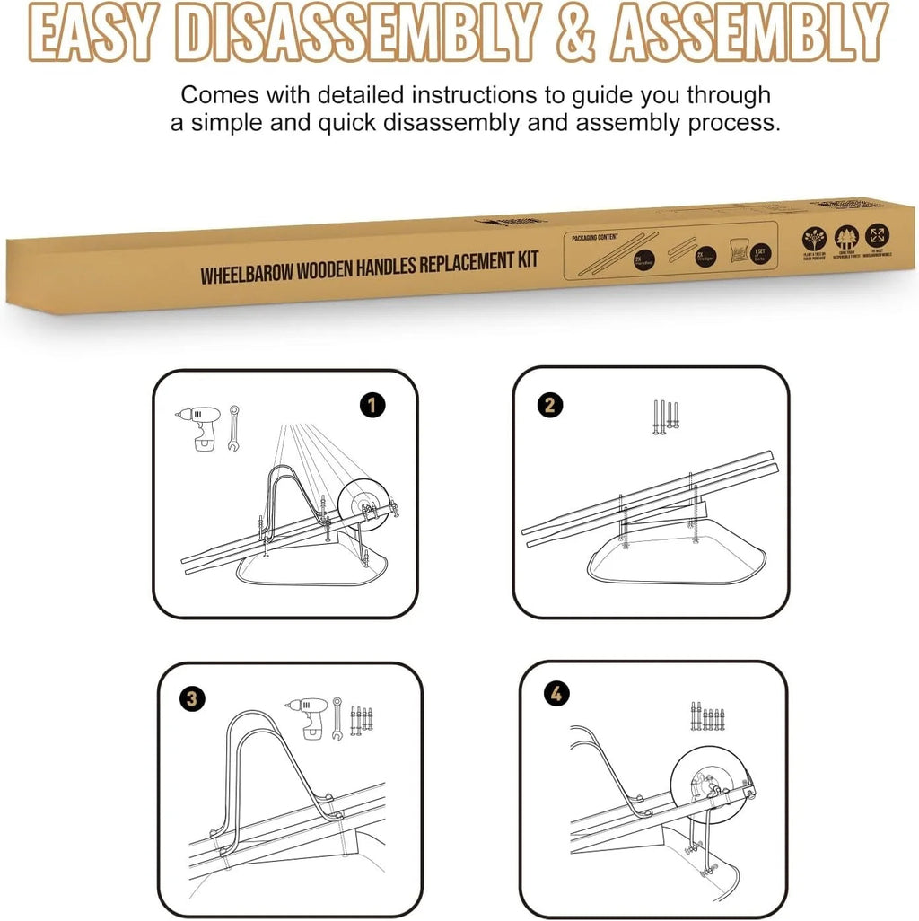 Wheelbarrow Replacement Handle Kit, 2 Pre-Drilled FSC Wood Handles, 60 in