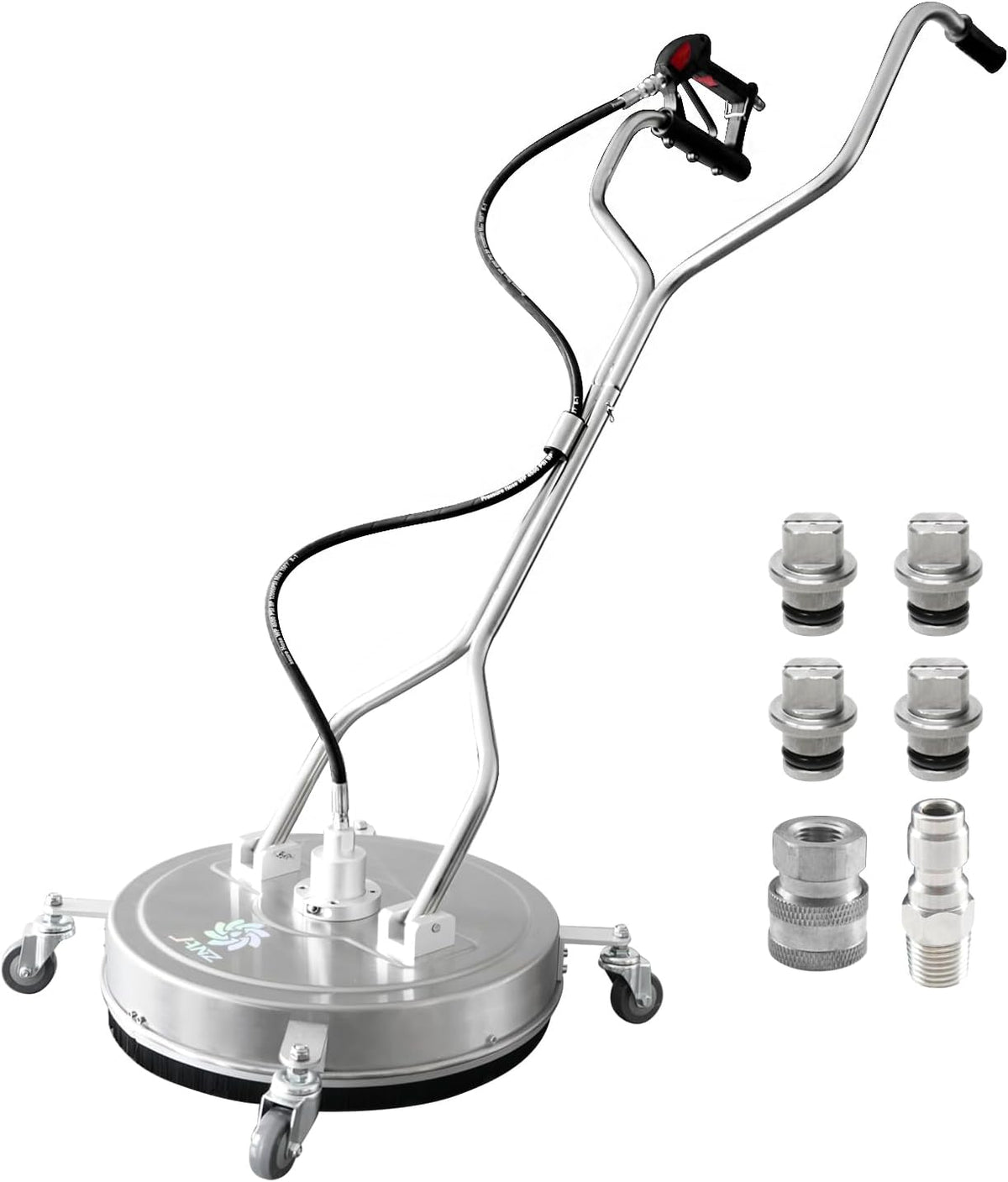 JANZ 24 in Pressure Washer Surface Cleaner With 4 Wheels, Dual Handle, Stainless Steel Housing, 4 Nozzle Cores And 2 Hose Adapters