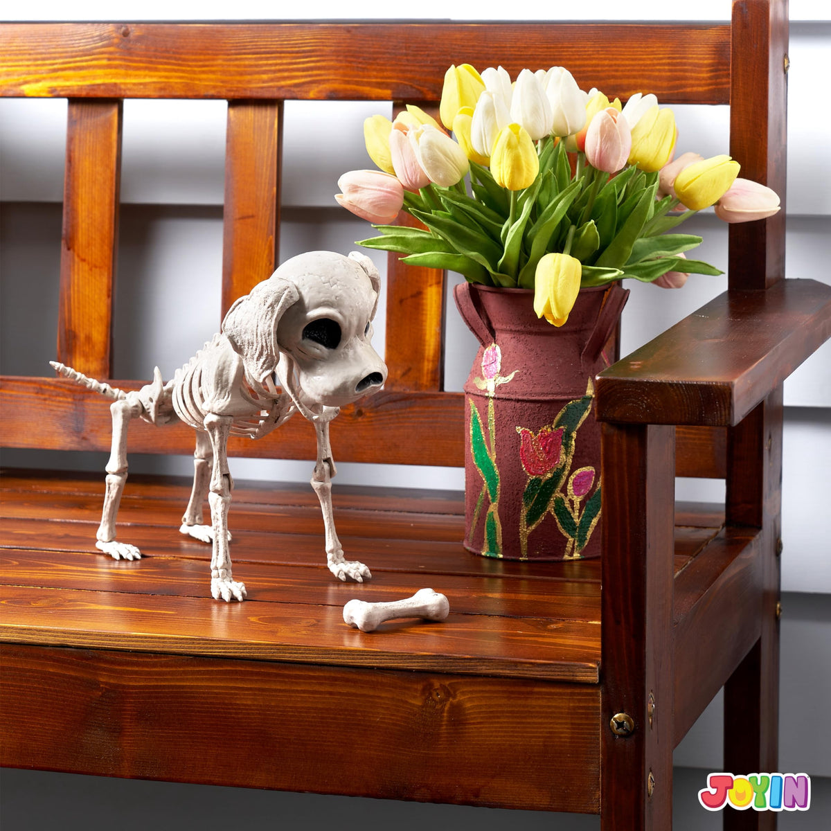 Joyfy 9.8 Inch Halloween Skeleton Dog Skeleton Halloween Decor, Pose-N-Stay Plastic Skeleton Bones with Posable Joints for Hallowmas Decoration Outdoor Haunted House Party