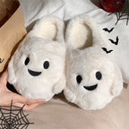 KEVCHE Halloween Ghost Pumpkin House Slippers, Warm Cozy Plush Slippers for Indoor Outdoor Home, Cute Spooky Holiday Footwear for Fall Winter Comfort