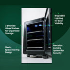 Essential Cooler Mini Fridge With Temperature And Humidity Control, 3 USB Ports, Smoked Glass Shelves And Lockable UV Glass Door