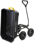 Poly Dump Garden Cart With No-Flat Tires And Serrated Shovel, 7 Cubic Feet, 1,200 lb Capacity, Black