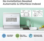 COMFEE' Portable Countertop Dishwasher, 5L Built-In Water Tank, 6 Programs, White - CDC17P0AWB