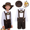 4 Piece Boys Oktoberfest Bavarian Costume Lederhosen Outfit with Hat & Beer Balloon for Traditional Halloween Party Cosplay