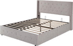 Allewie Queen Lift Up Storage Bed Frame With Wingback Headboard, Light Beige - 80.7 x 60.6 x 44.5 in