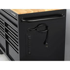 Husky Mobile Workbench With 9 Drawers, Hardwood Top And Power Connection, 117 cm W x 62 cm D - High-Gloss Black
