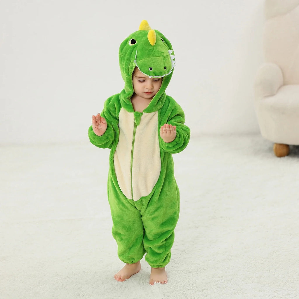 WIBACKER Infant Toddler Dinosaur Animal Fancy Dress Costume Baby Winter Flannel Hooded Romper Christmas Halloween Cosplay Jumpsuit