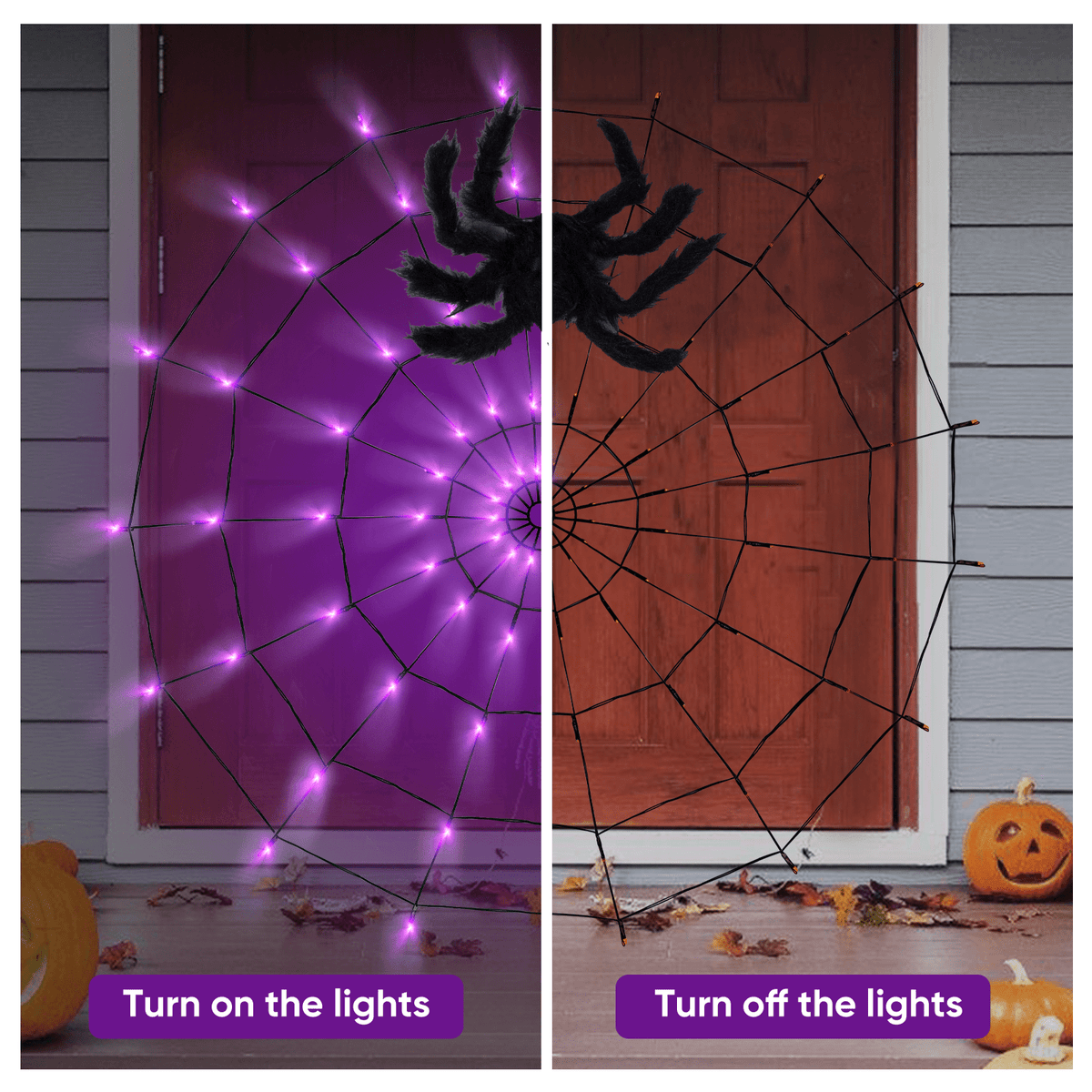 Halloween Decorations Spider Web Lights, 4FT Diameter 70 LED with Black Spider, Waterproof Net Lights, Remote Control