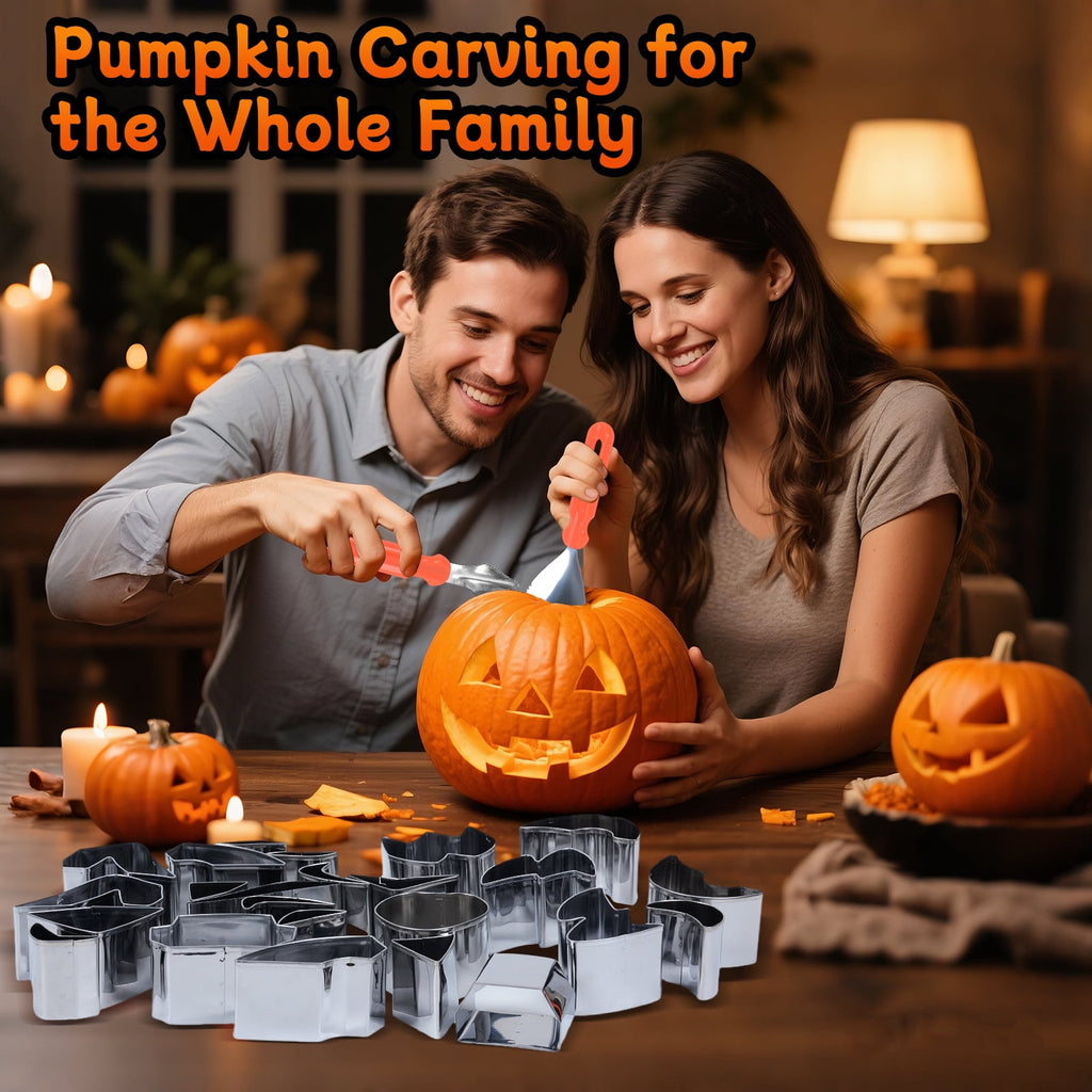 Ninonly 26Pcs Halloween Pumpkin Carving Kit, with 24 PCS Stainless Steel Pumpkin Carving Stencils&2 Carving Tools