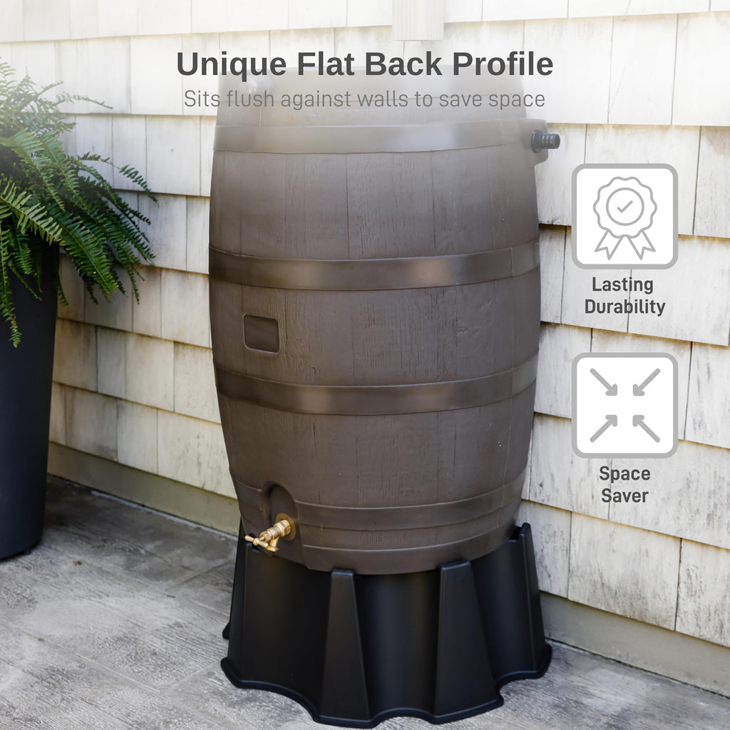 50 Gallon Rain Barrel With Brass Spigot And Flat-Back Design