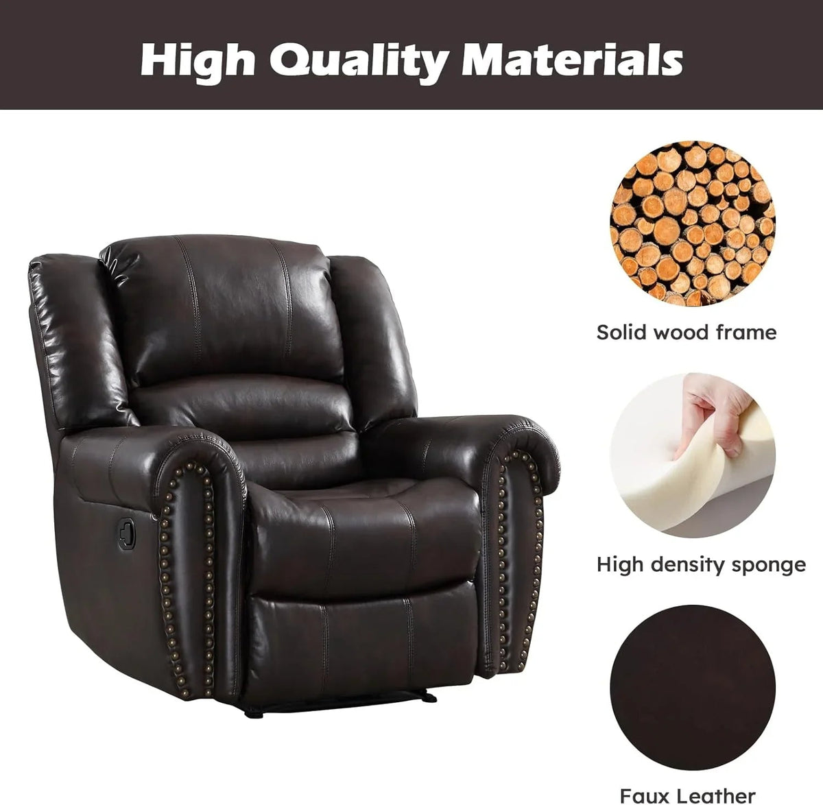 CANMOV Manual Recliner Chair, Nut Brown