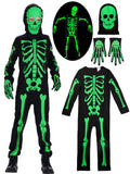 Kids Boys Halloween Skeleton Costume Glowing in The Dark with Mask Gloves Fancy Dress Outfit Green 4-12 Years