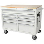 Husky Mobile Workbench With 9 Drawers, Hardwood Top And Power Connection, 117 cm W x 62 cm D - High-Gloss Black