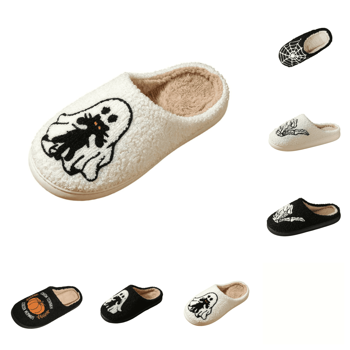 SAWOBUUN Womens Mens Halloween Pumpkin Slippers Cozy Fuzzy Closed Toe House Slippers Fall Harvest Plush Warm Indoor Slippers