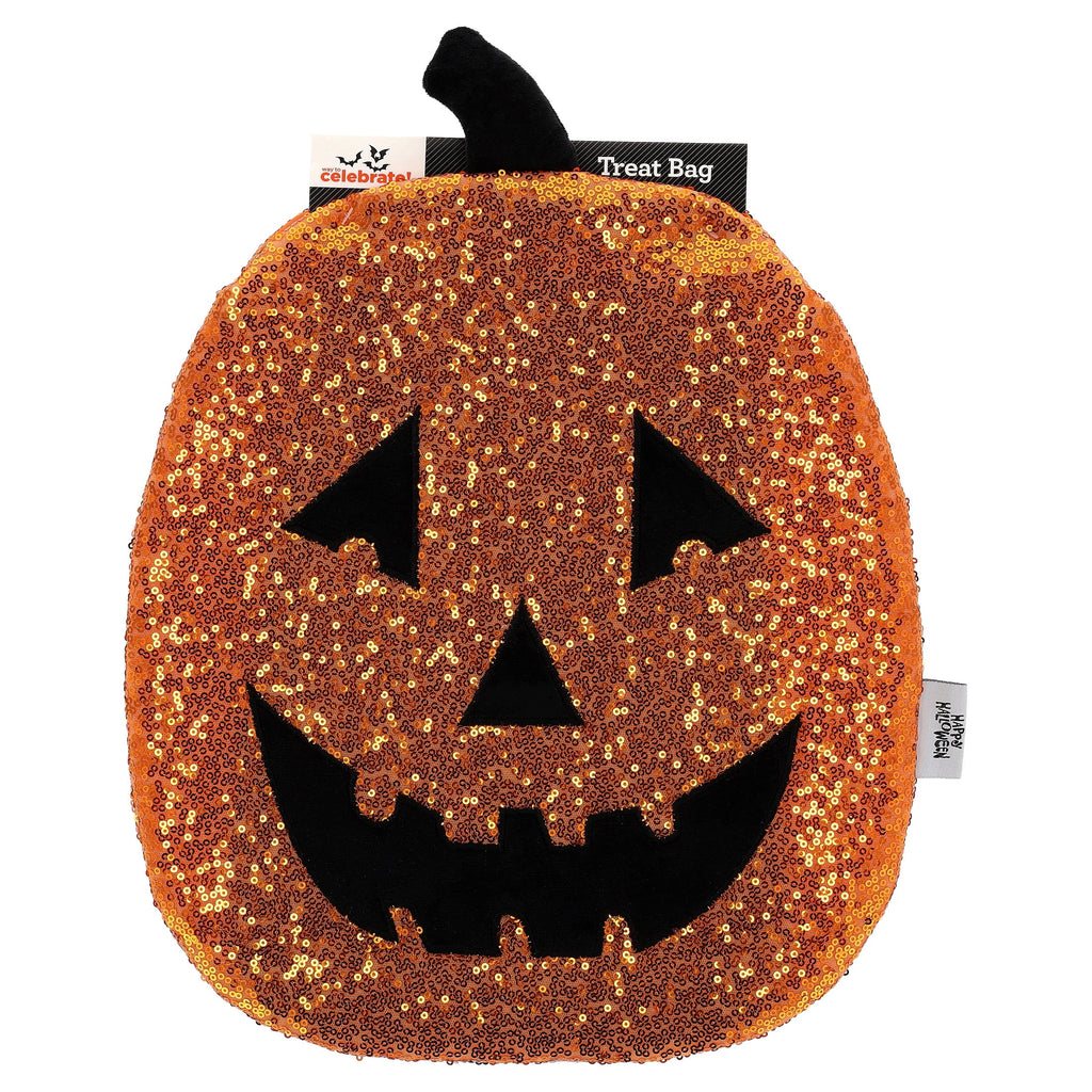 Sequin Pumpkin Trick-or-Treat Bag, Orange, 16.5", Halloween by Way To Celebrate