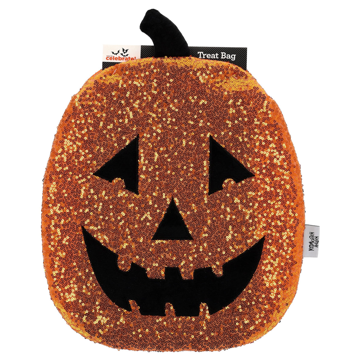 Sequin Pumpkin Trick-or-Treat Bag, Orange, 16.5", Halloween by Way To Celebrate