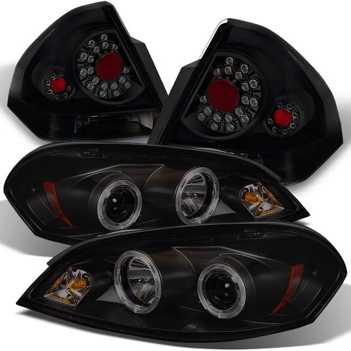 AKKON Black Smoked LED Halo Headlights And LED Tail Lights For 2006-2013 Chevy Impala And 2014-2016 Chevy Impala Limited