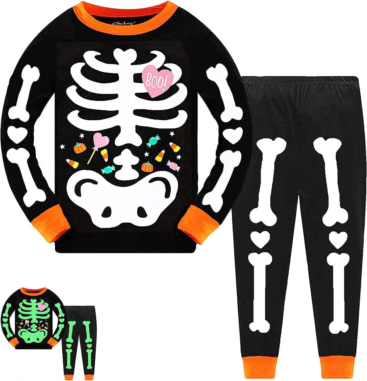 FEDPOP Toddler Halloween Pajamas Kids Skeleton Glow in the Dark Sleepwear Pjs Set 5T