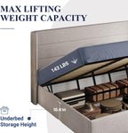 Allewie Queen Lift Up Storage Bed Frame With Wingback Headboard, Light Beige - 80.7 x 60.6 x 44.5 in