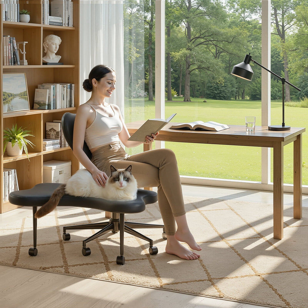 Pinmoco Ergonomic Cross-Legged Swivel Chair, Adjustable Height, Teddy Fabric, Off White