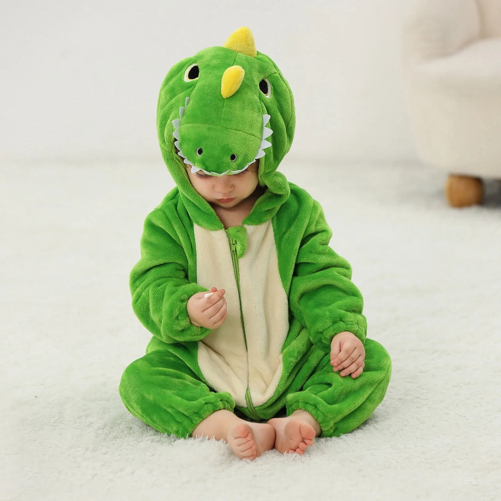 WIBACKER Infant Toddler Dinosaur Animal Fancy Dress Costume Baby Winter Flannel Hooded Romper Christmas Halloween Cosplay Jumpsuit