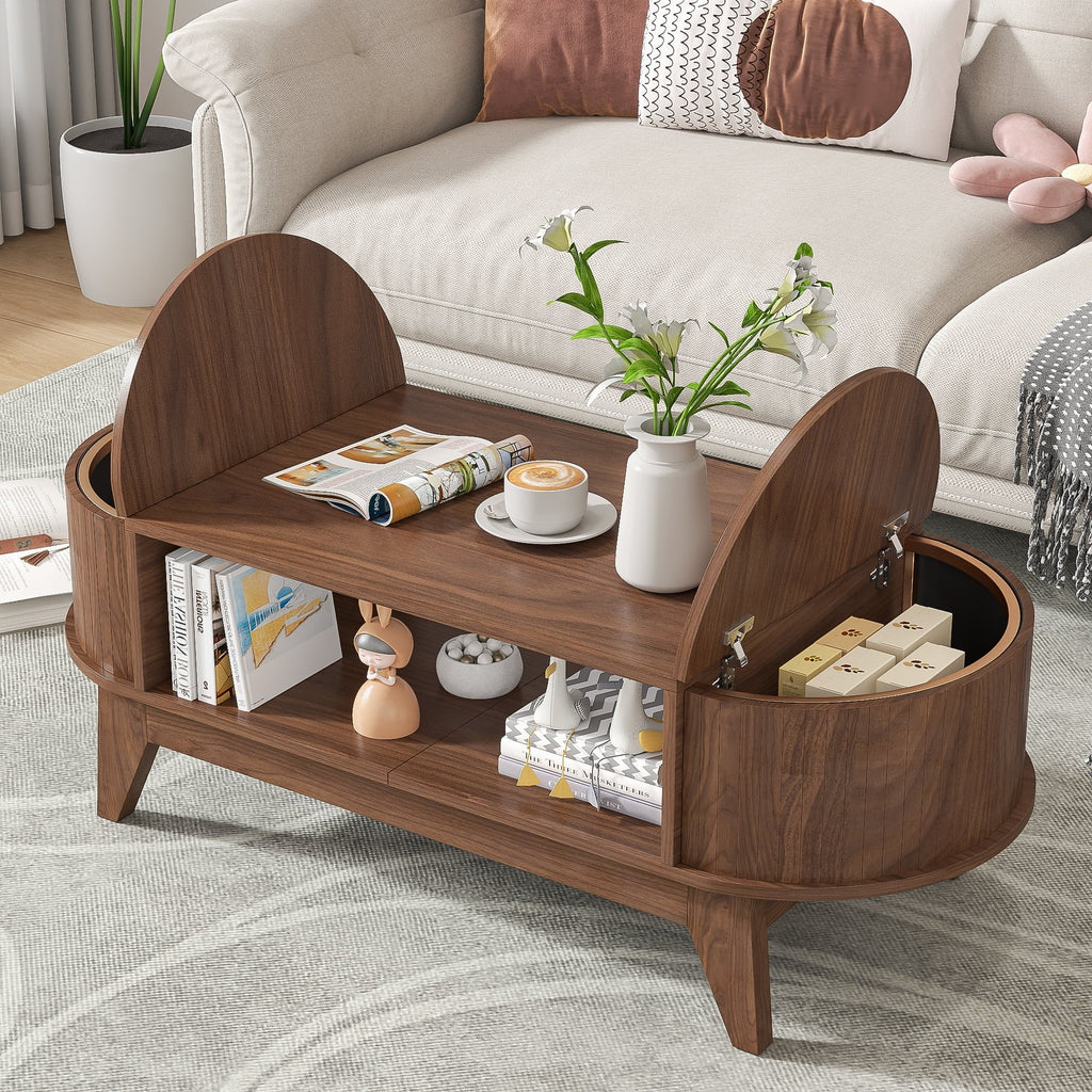 Fluted Oval Coffee Table With Storage, 46.45 x 19.68 x 15.94 in
