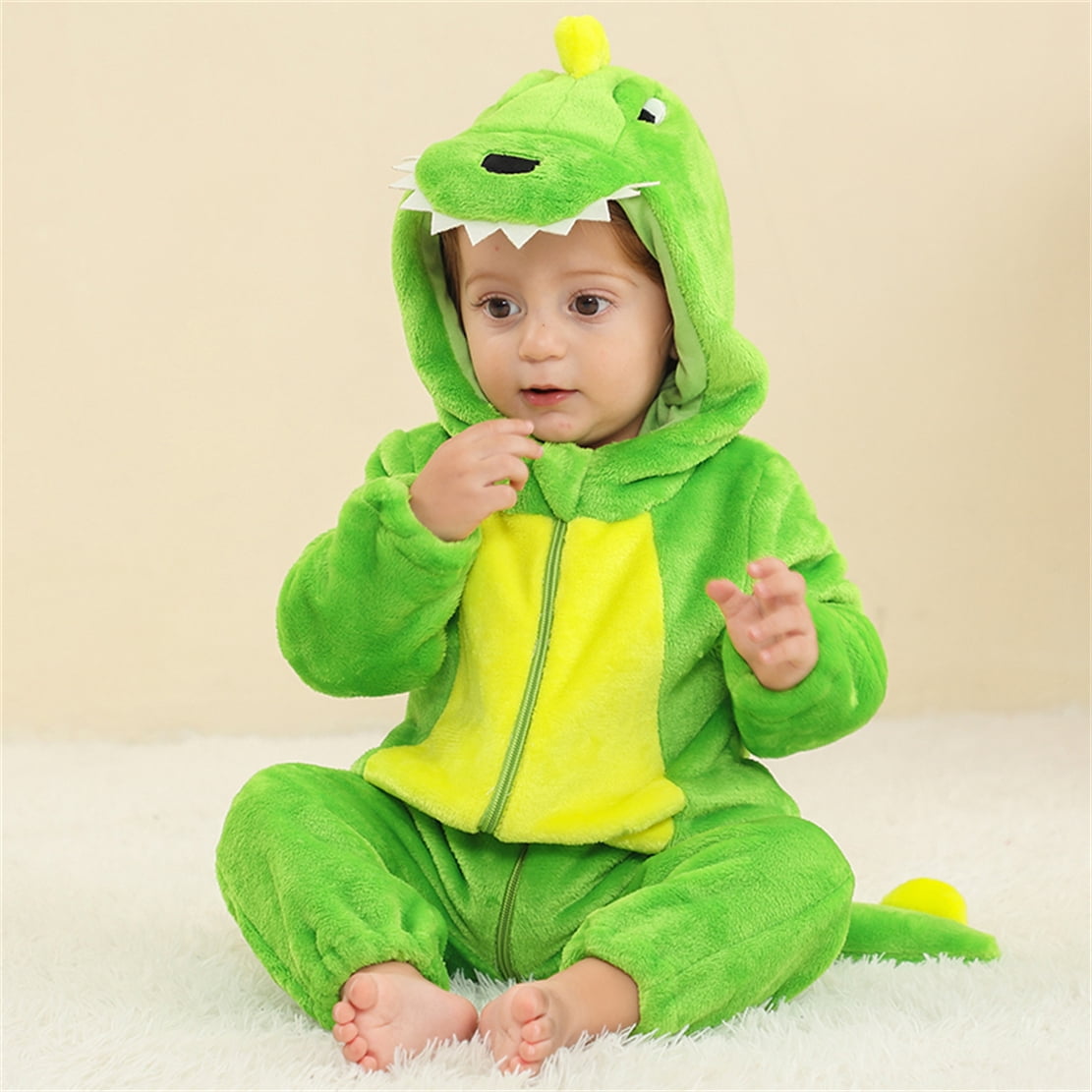 WIBACKER Infant Toddler Dinosaur Animal Fancy Dress Costume Baby Winter Flannel Hooded Romper Christmas Halloween Cosplay Jumpsuit
