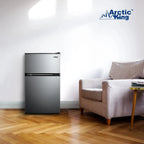 Arctic King Two-Door Mini Fridge With Freezer, 3.2 Cu. Ft., Stainless Steel