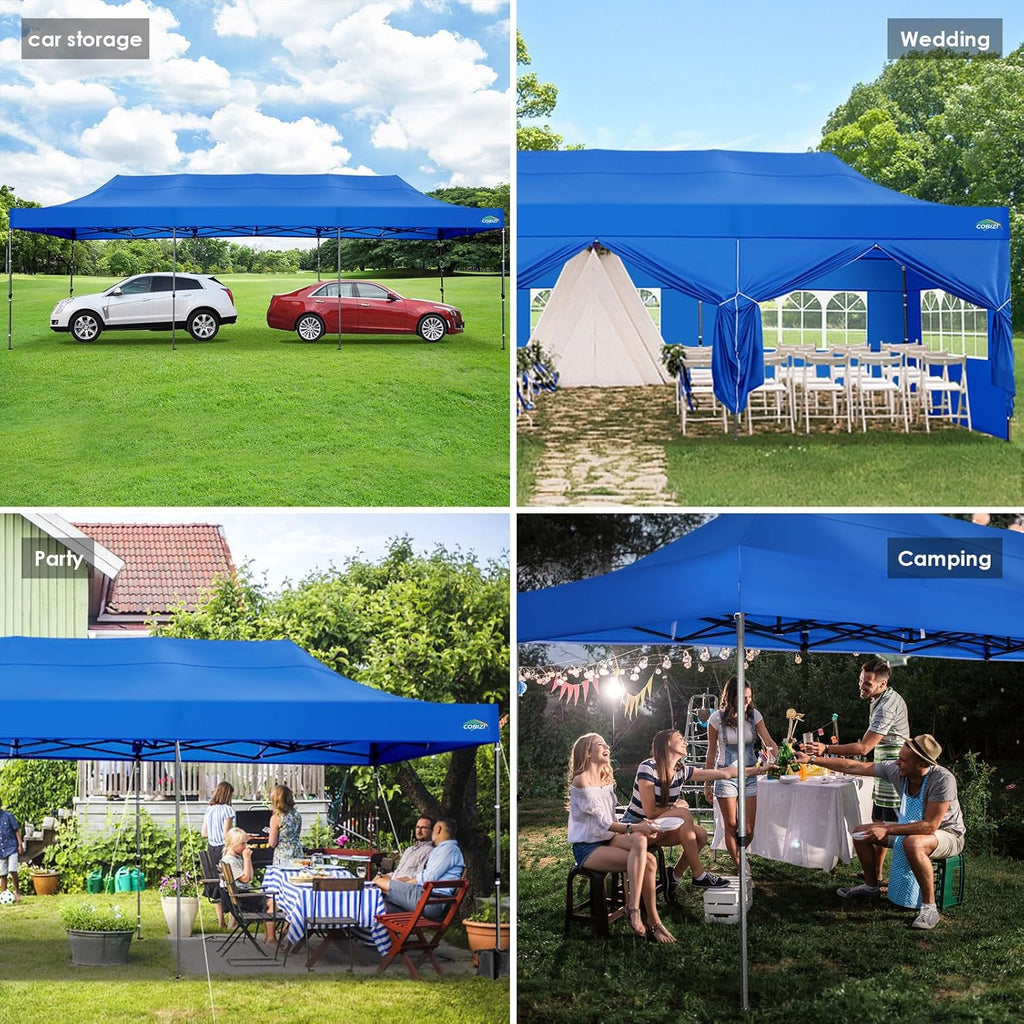 COBIZI 10x20 Heavy Duty Pop-Up Canopy Tent With 6 Sidewalls - Black