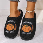 SAWOBUUN Womens Mens Halloween Pumpkin Slippers Cozy Fuzzy Closed Toe House Slippers Fall Harvest Plush Warm Indoor Slippers