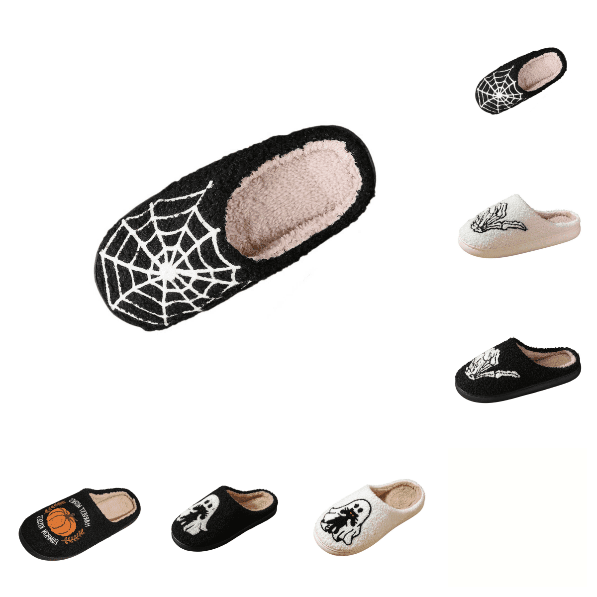 SAWOBUUN Womens Mens Halloween Pumpkin Slippers Cozy Fuzzy Closed Toe House Slippers Fall Harvest Plush Warm Indoor Slippers