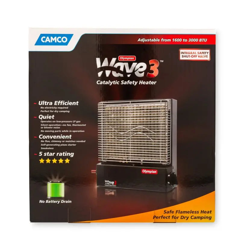 Camco Olympian Wave 3 Catalytic Heater, 1,600-3,000 BTUs, Multicolor - 57331