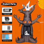 GOOSH Halloween Inflatables 9 FT Animated Halloween Tree Inflatables with Built-in LED lights, Scary Spooky Tree Inflatable with White Ghost, Outdoor Halloween Decorations for Halloween Holiday Party