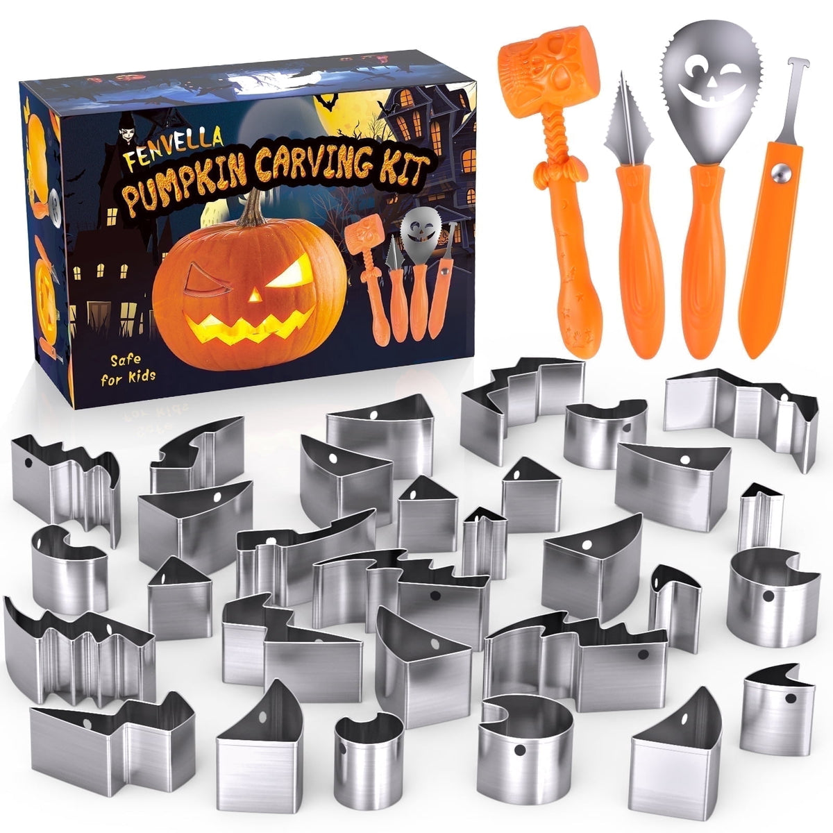 Gintenco Pumpkin Carving Tool & Kit, with Stainless Steel Molds, Decorating Kit 16pcs
