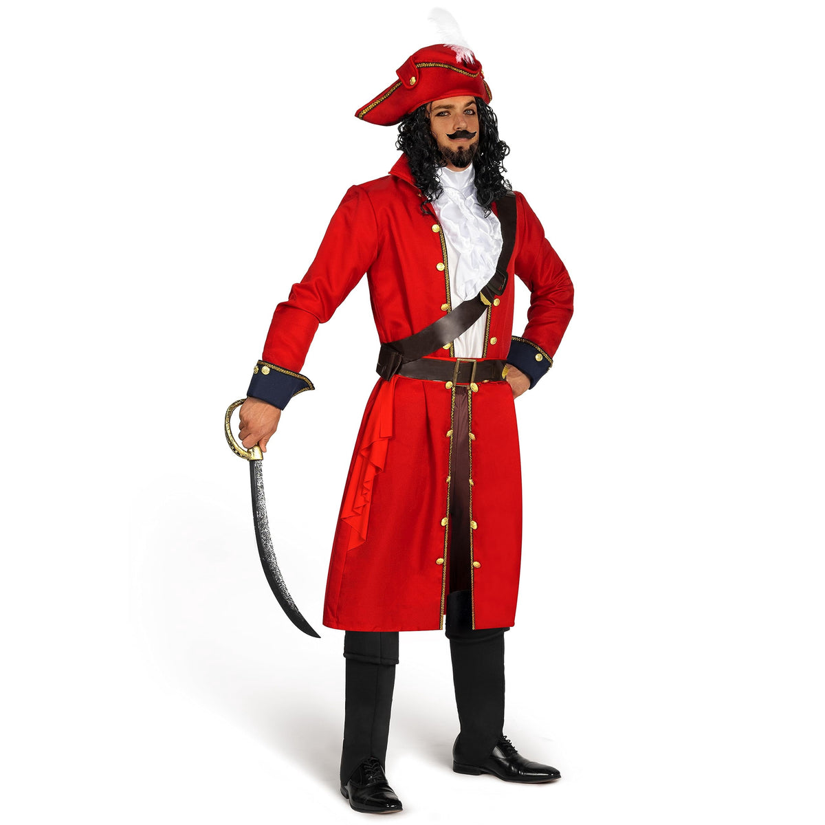 Joyfy Mens Pirate Captain Costume Set, Red Deluxe Captain Outfit for Adult Halloween Fancy Dress Up Party Cosplay