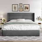 Allewie Queen Lift Up Storage Bed Frame With Wingback Headboard, Light Beige - 80.7 x 60.6 x 44.5 in