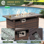 Aoxun 8 Piece Patio Sectional Sofa Set With 44in Fire Pit Table, Coffee Table And Beige Cushions
