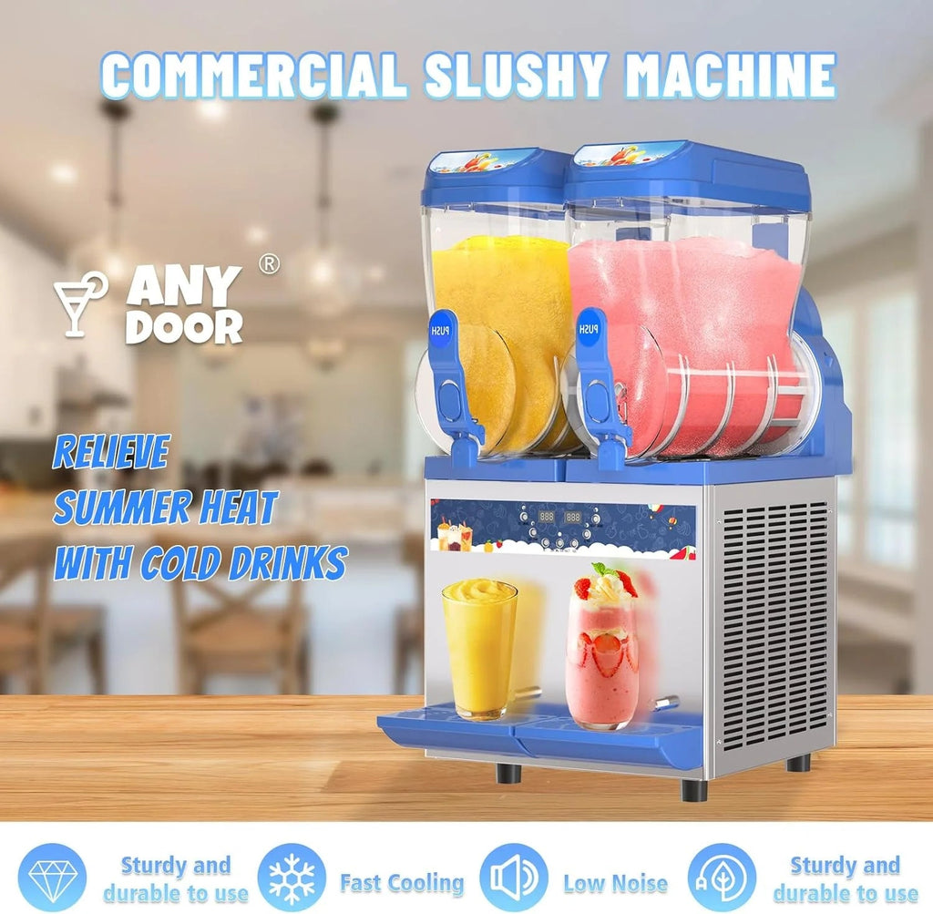 AnyDoor Commercial Slushy Machine, 30L, 1000W, Stainless Steel, Blue - 300-X