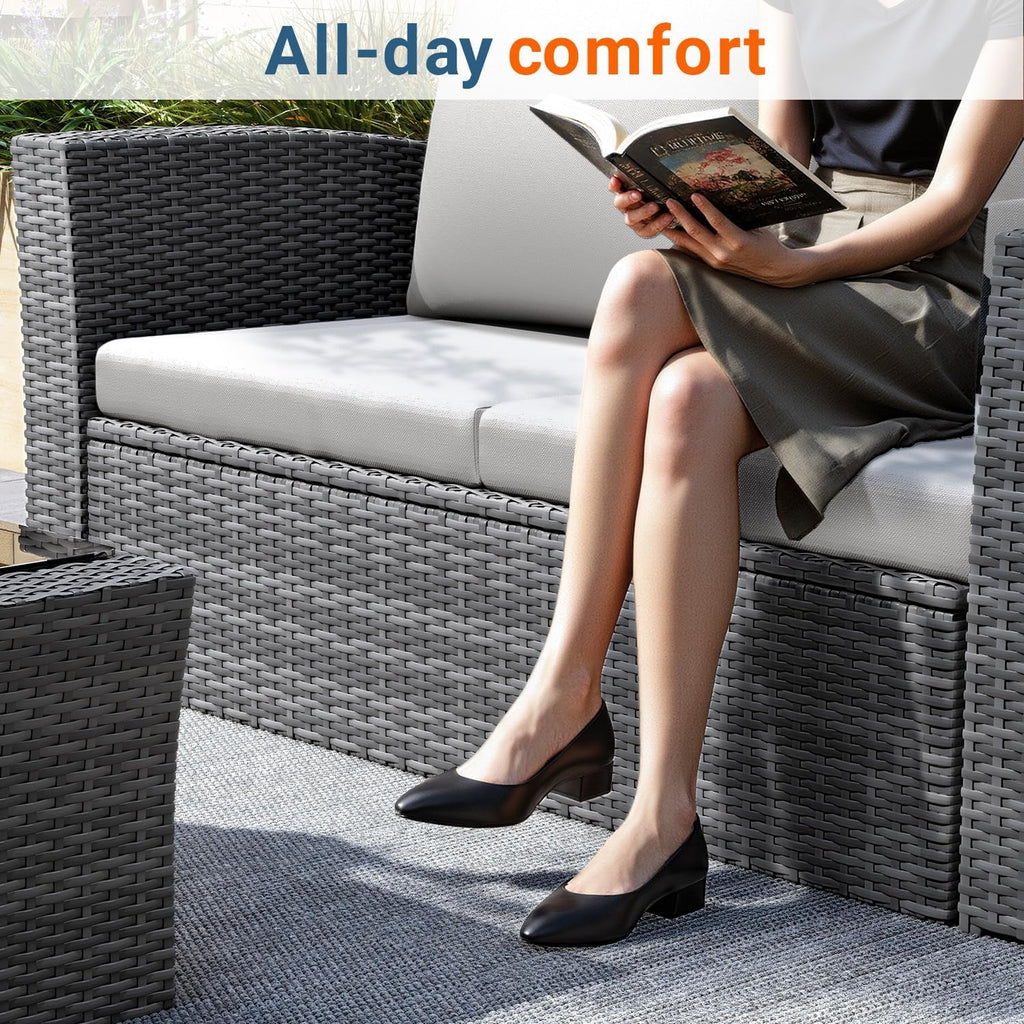 Wisteria Lane 4-Piece Wicker Patio Conversation Set With Cushions And Glass Table - Ash Gray