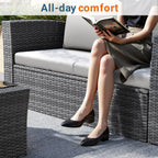 Wisteria Lane 4-Piece Wicker Patio Conversation Set With Cushions And Glass Table - Ash Gray