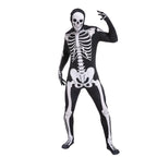 Joyfy Skeleton Costume for Adults, Skeleton Bone Bodysuit Halloween Costumes for Men with Skeleton Hood Mask, Halloween Party Fancy Dress-up