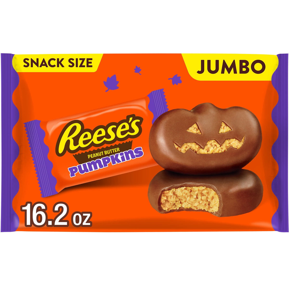 REESE'S Milk Chocolate Snack Size Peanut Butter Pumpkins, Halloween Candy Jumbo Bag