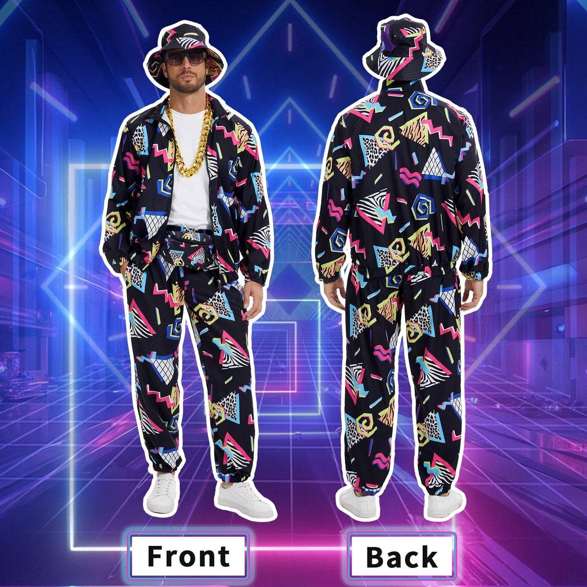 GYQMBT 80s 90s Men's Sportswear, Party Hip Hop Windbreaker 90s Disco Sportswear, 80s Adult Bizarre Costume 8 Piece Set