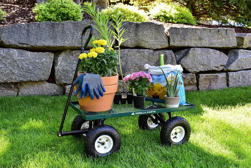 Gorilla Carts Steel Garden Cart, 3 Cu Ft, 400 Lb Capacity, Pneumatic Tires