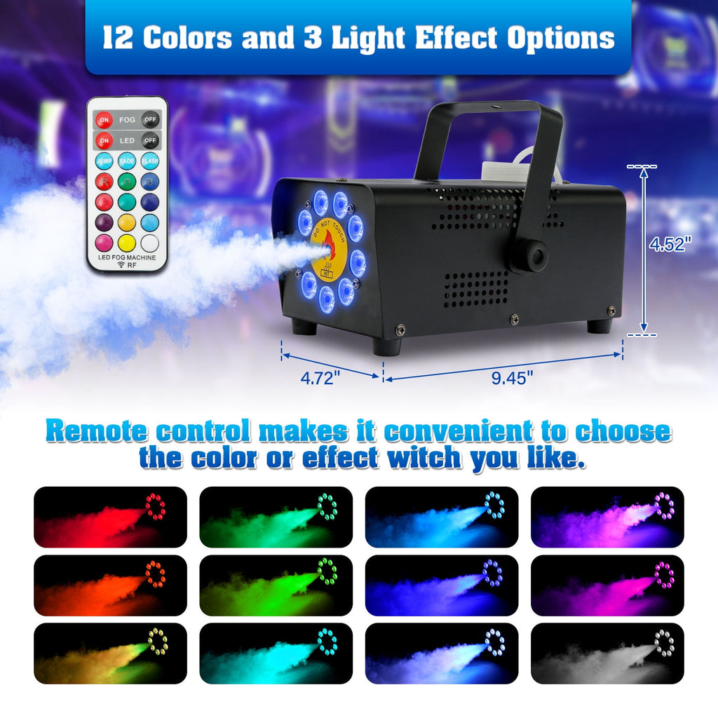 TCFUNDY 500W Fog Machine w/ LED RGB 9IN1 Fogger Smoke Maker with Wireless Remote Controller