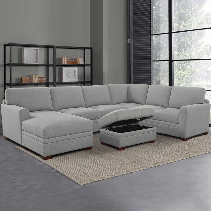 Thomasville Fabric Sectional With Storage Ottoman, 4-Piece, Gray - Langdon